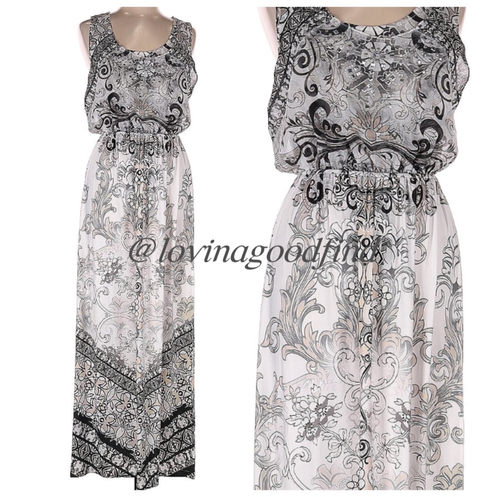 Style & Co Black and White Sleeveless Jacquard Stretch Maxi Dress EUC Sz XL